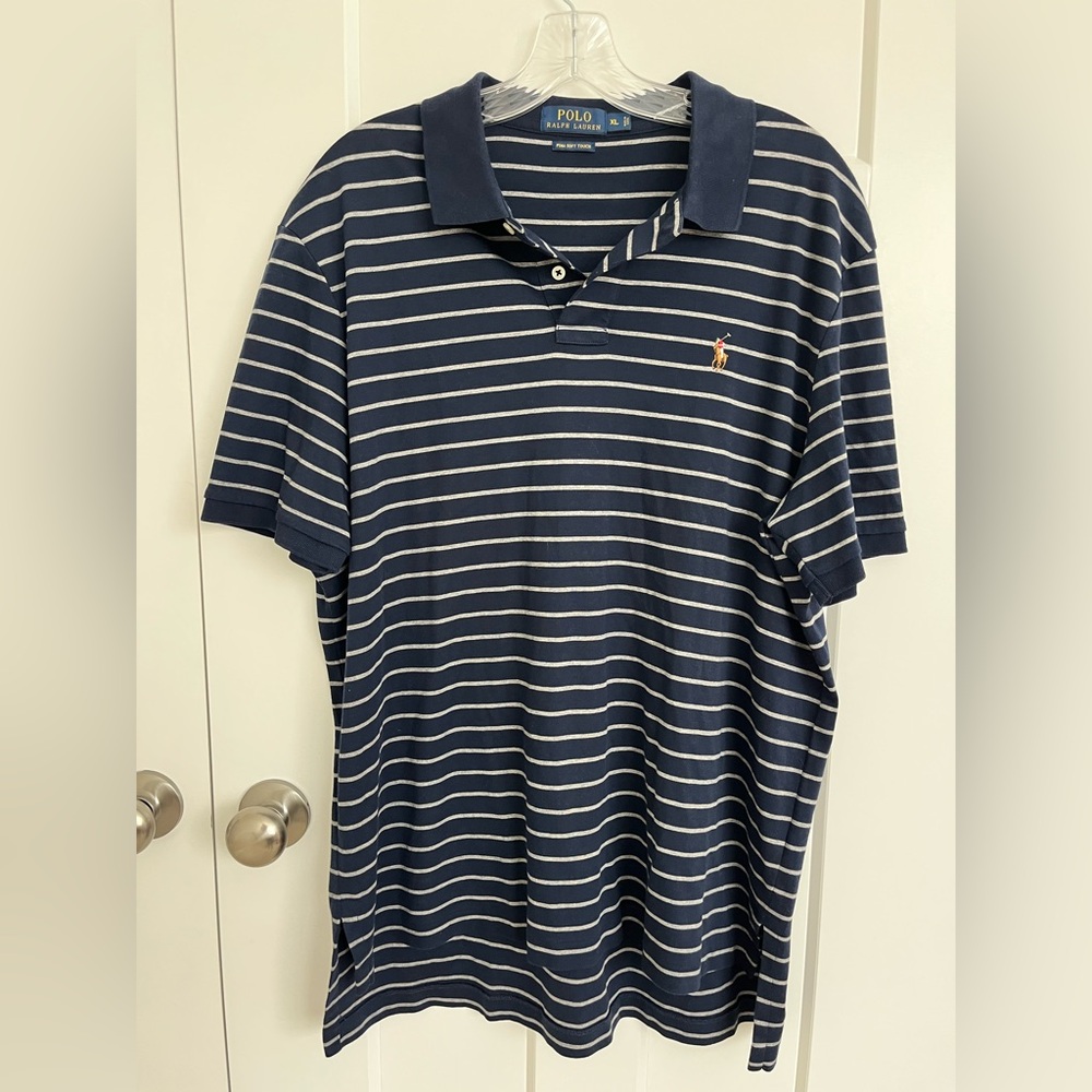 Polo Ralph Lauren Pima Soft Touch Polo Shirt XL Navy Striped Classic Fit Pony